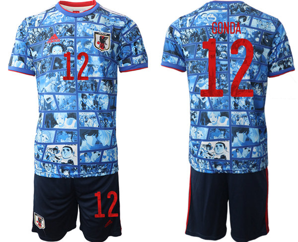Men's Japan #12 Gonda Blue Home Soccer Jersey Suit